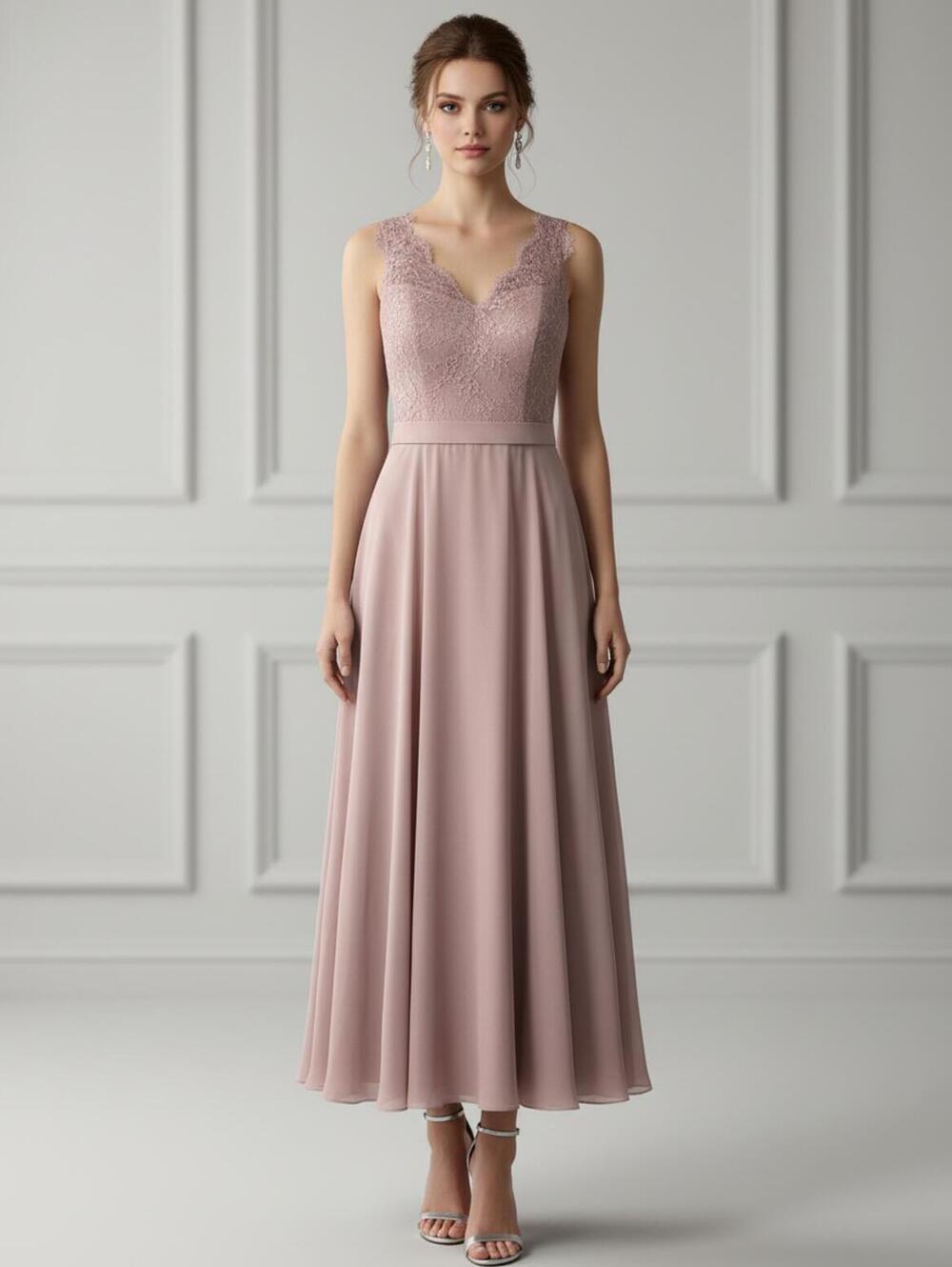 J‎ J house Elegant Dusty Rose Lace and Chiffon Evening/Bridal Dress
